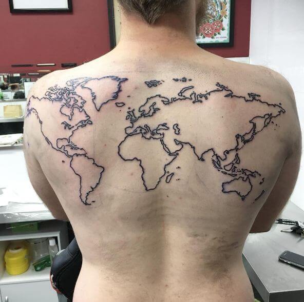 World Map Tattoos On Full Back