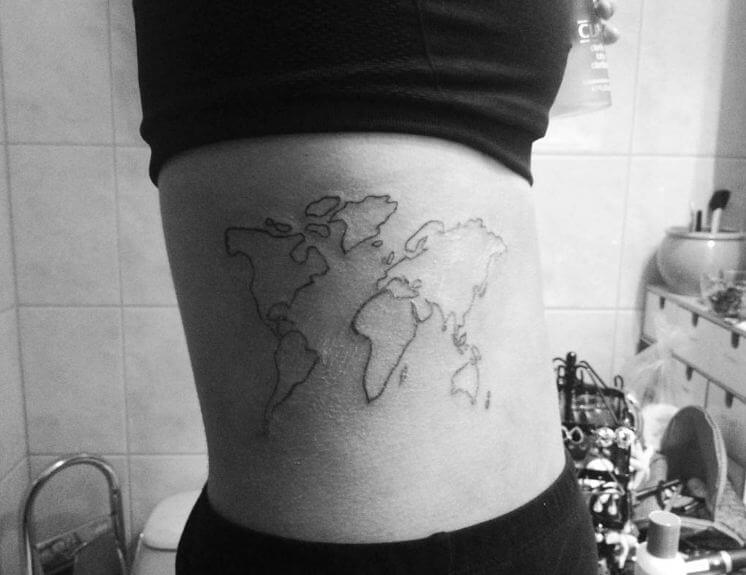 World Map Tattoos On Rib