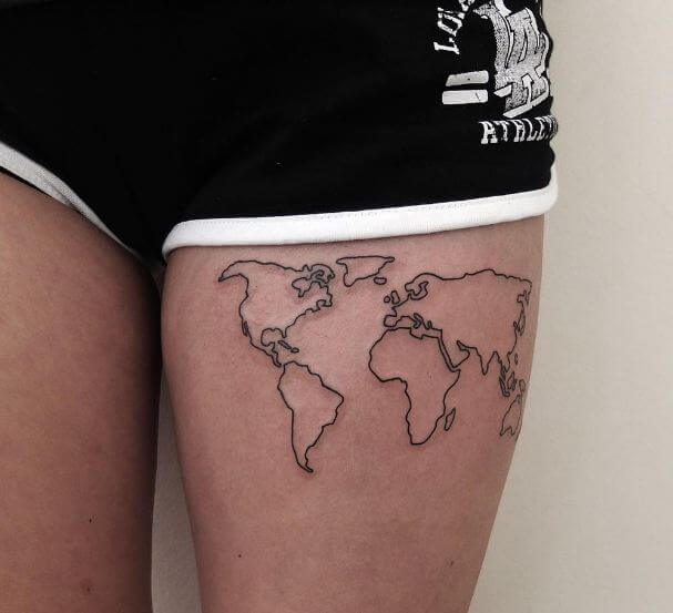 World Map Tattoos On Thigh