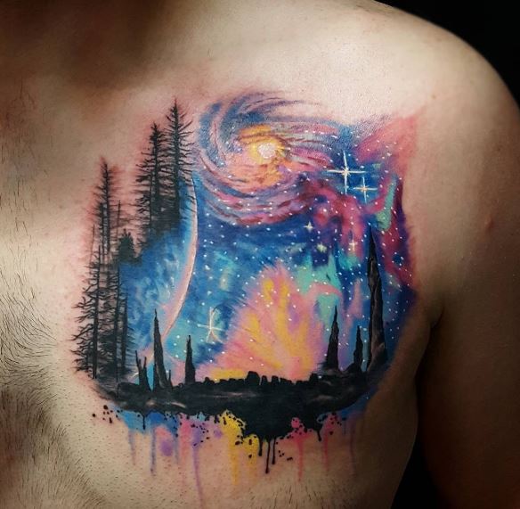 3D Planet Tattoos Design On Chest