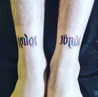 Ambigram Tattoos Design On Legs