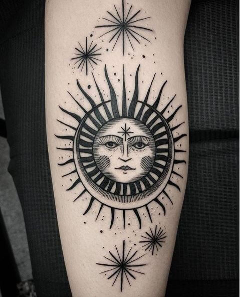Balck And White Sun Tattoos Design On Hands