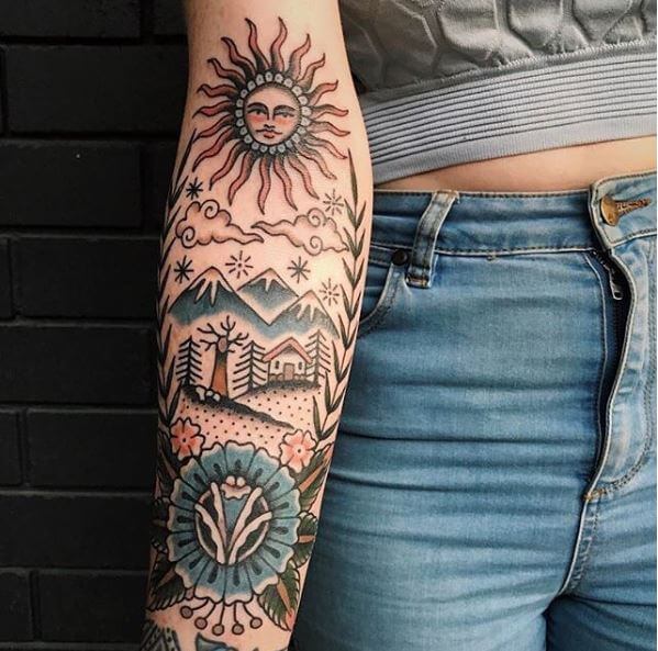 Beautiful Sun Art Tattoos Design For Girls