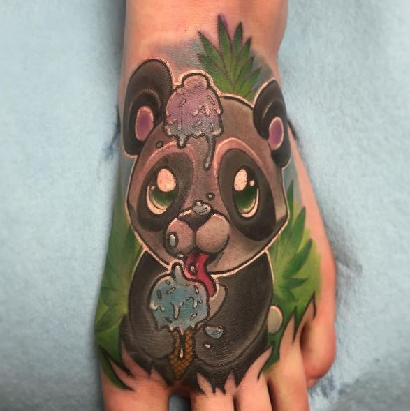 Colorful Panda Baby Tattoos Design On Foot