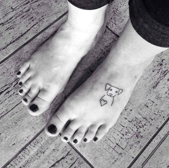 Dog Line Tattoos Design On Foot