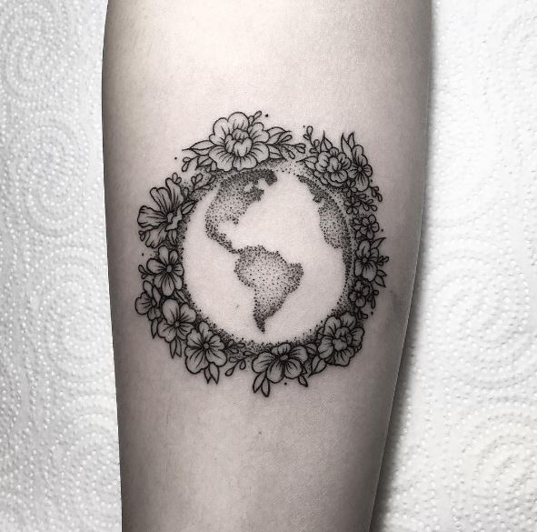 Flower And Earth Tattoos Design On Arms