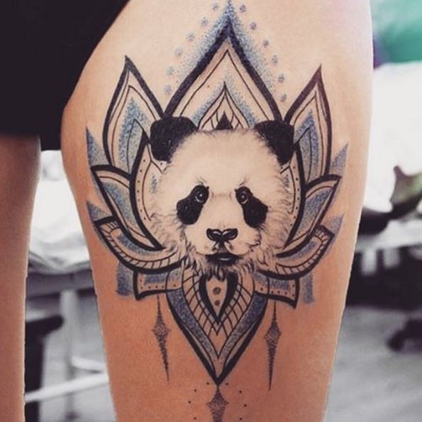 Flower And Panda Tattoos Design