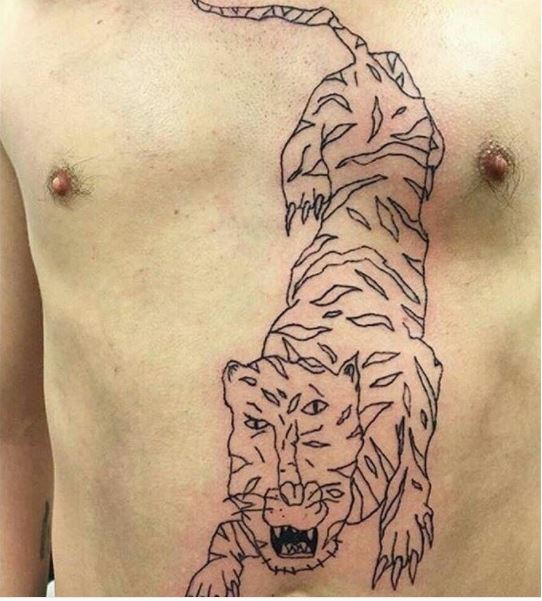 Funny Bad Tiger Tattoo Design On Chest