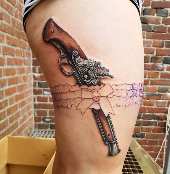 Garter Tattoos Design With Gun