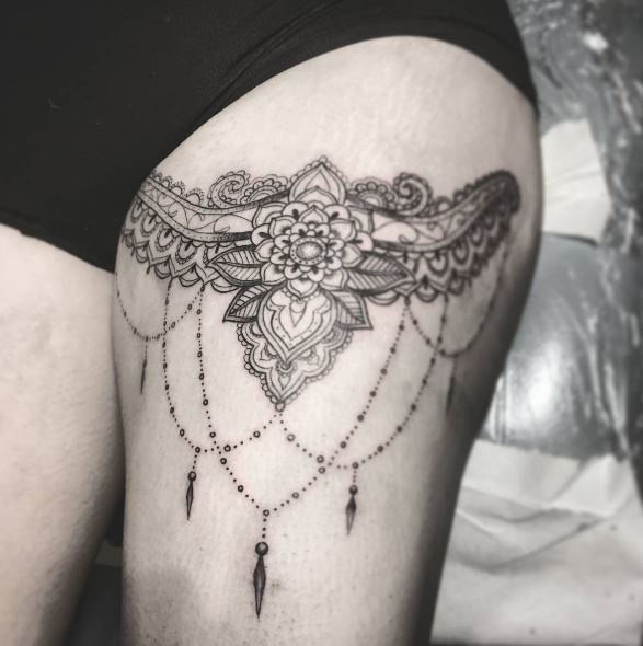 Intricate Black And Grey Designs Garter Tattoos
