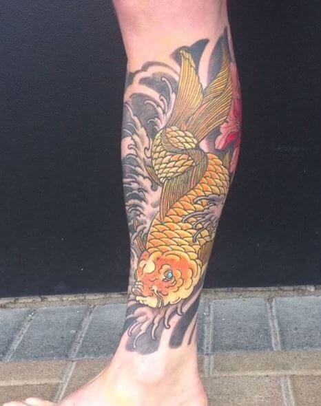 Koi Fish Tattoo On Leg 3