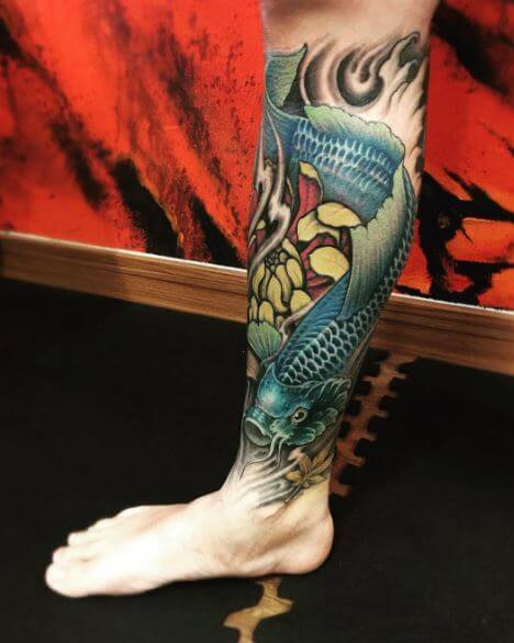 Koi Fish Tattoo On Leg 4
