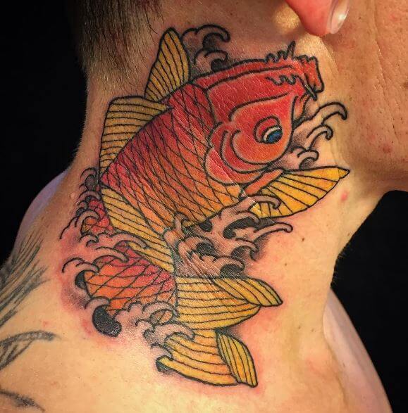 Koi Fish Tattoo On Neck