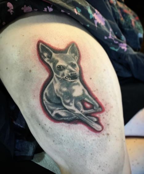 Little Doggie Tattoos Design On Thigh