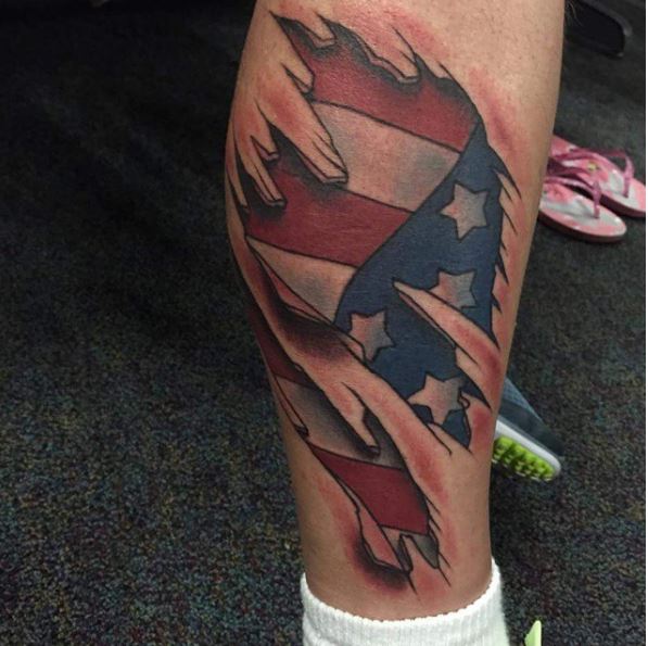 Marine Corps 3D Flag Tattoos Design On Legs