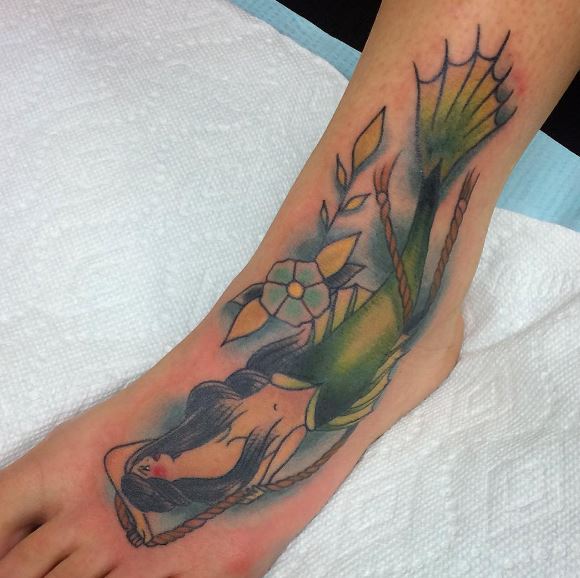 Mermaid Tattoo On Foot