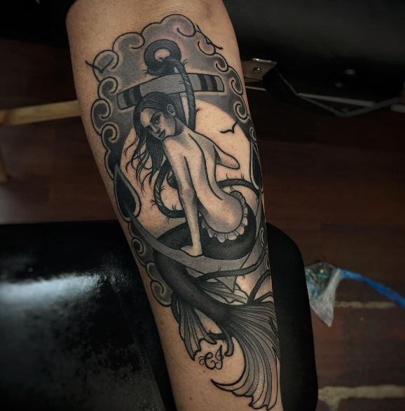 Mermaid Tattoo On Leg 12