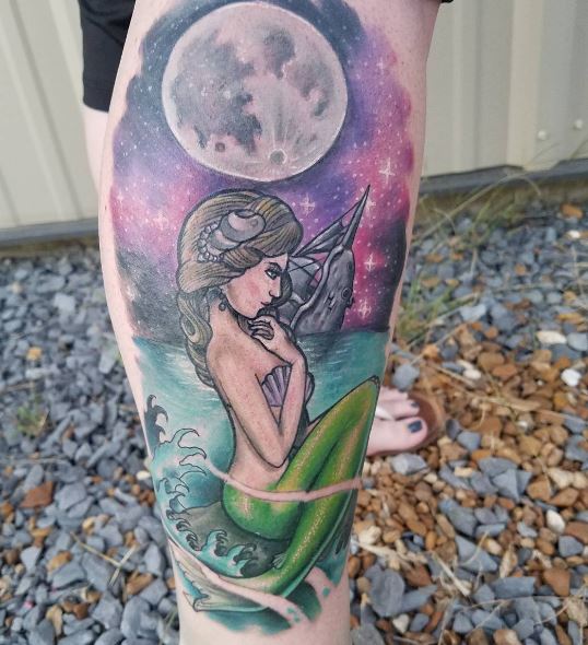 Mermaid Tattoo On Leg 7