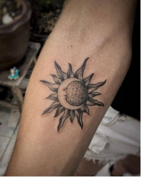 Moon And Sun Tattoos Design On Forarms