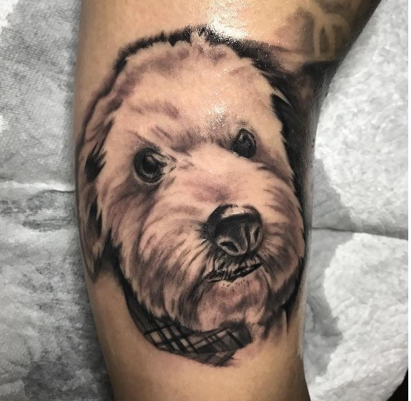 Oil Color Dog Tattoos Design On Hands