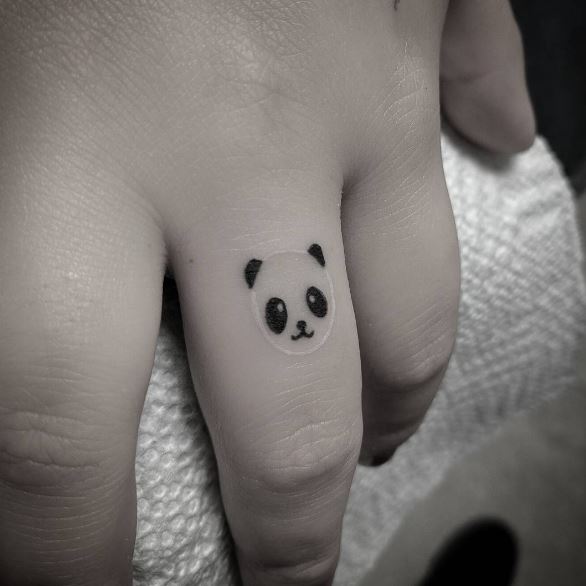 Panda Face Tattoos Design On Fingers