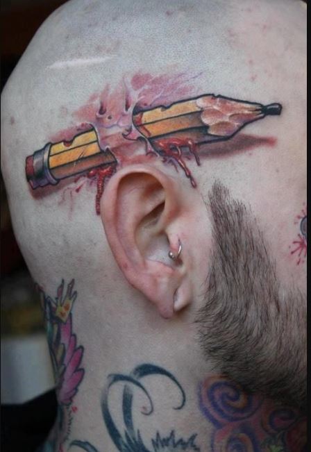 Pencil Bad Tattoo Design On Head