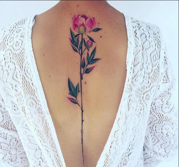 Pink Flower Spine Tattoos Design And Ideas