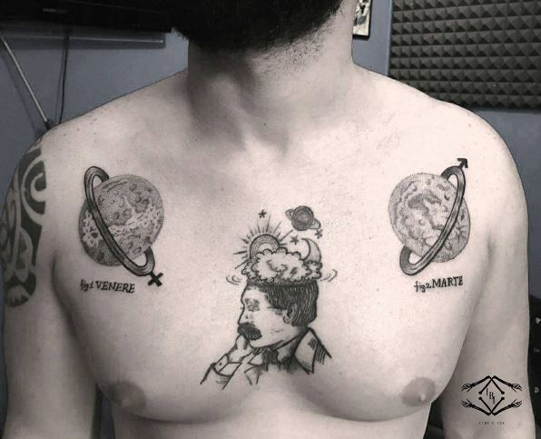 Planet Tattoos Design On Chest For Men