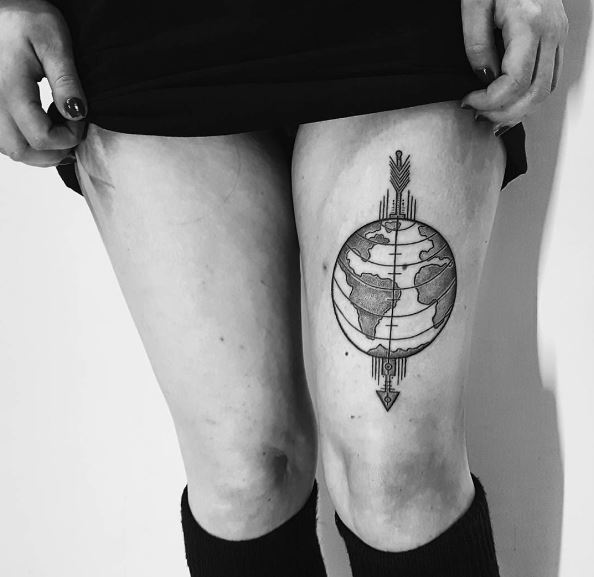 Planet Tattoos Design On Thigh
