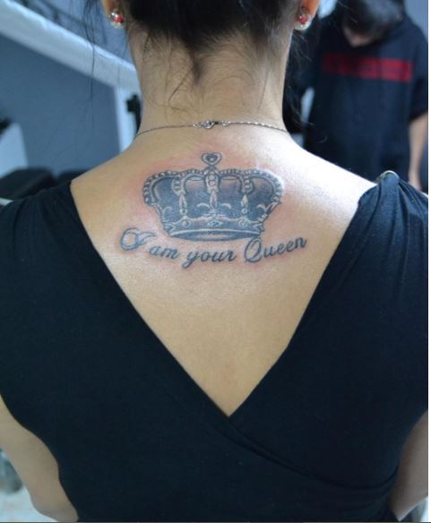 Queen Crown Tattoos Design On Upper Back Side