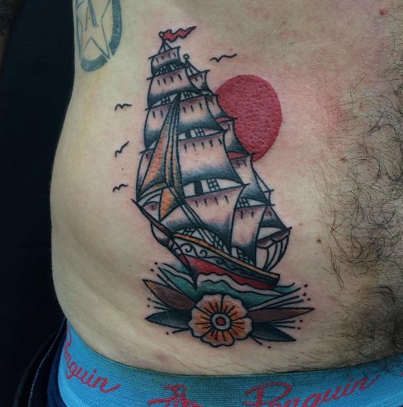 Real Ship Tattoos Design On Stomach