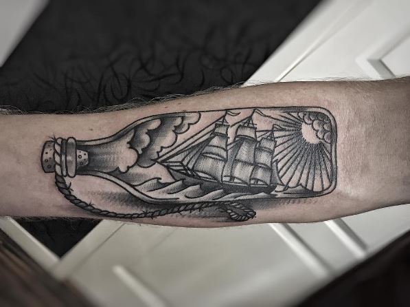 Ship In Bottle Tattoos Design For Man