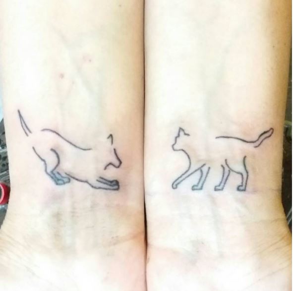 Simple Line Dog Tattoos Design On Wrist