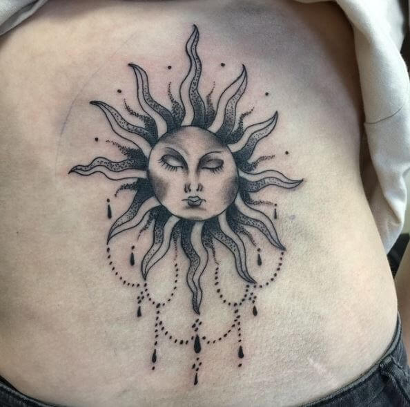 Sleep Sun Tattoos Design On Stomach