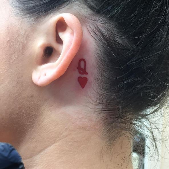Small Queen Tattoos Design On Behind Ear