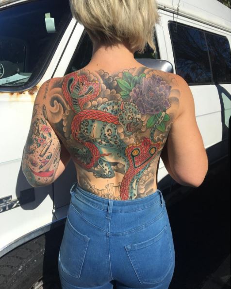 Snake Full Back Tattoos Design For Women