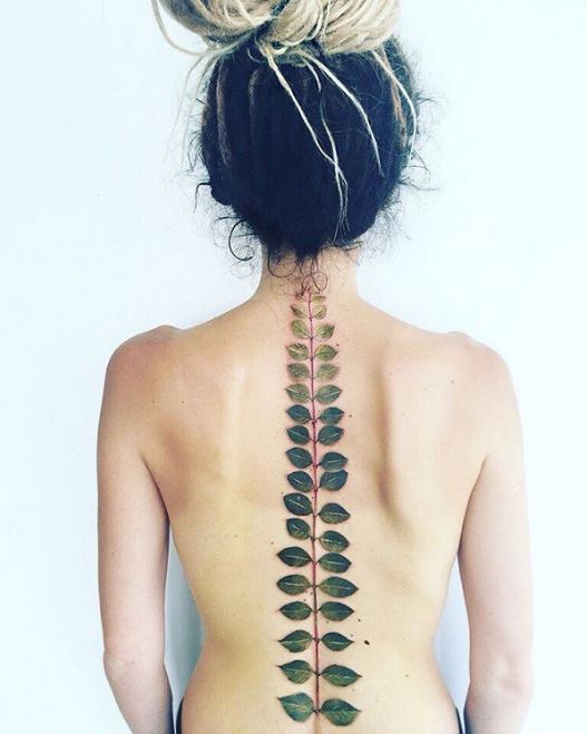 Spine Leaf Tattoos Design For Girls