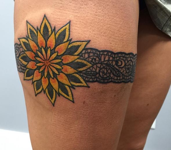 Sun Flower And Garter Tattoos Design