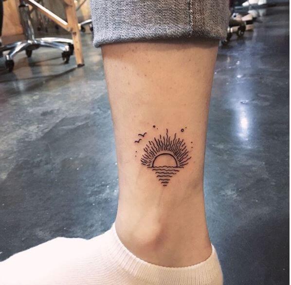 Sun Rise Tattoos Design On Ankle