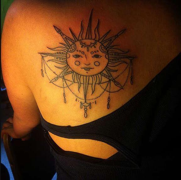 Sun Tattoos Design On Upper Back Side