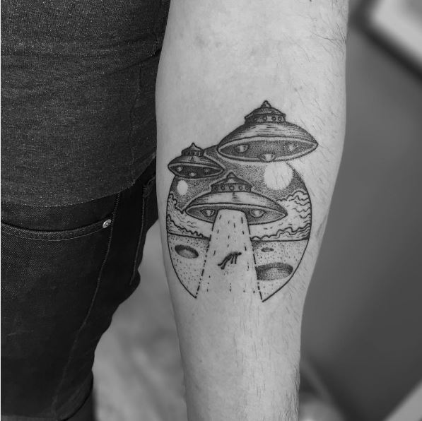 Three UFO Tattoos Design On Hands