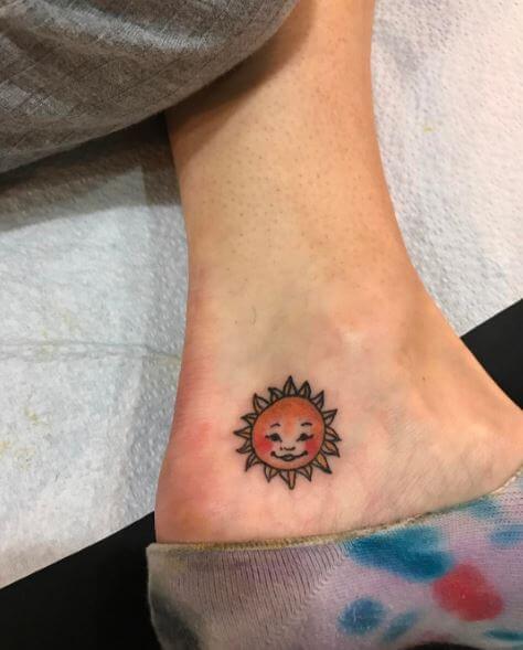 Tiny Sun Tattoos Design On Ankle