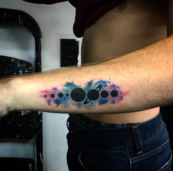 Water Color Planet Tattos Design And Ideas