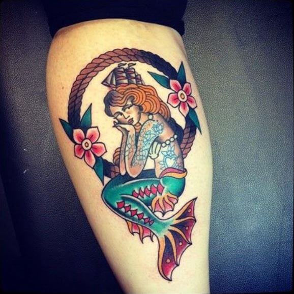 American Traditional Mermaid Tattoos