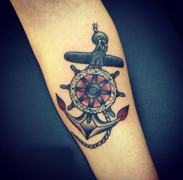 Anchor And Wheel Tattoos