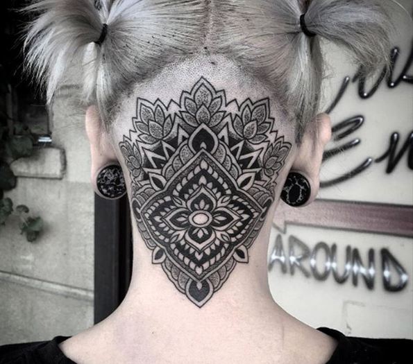 Best Incredible Head Piece Mandala Tattoos On Back