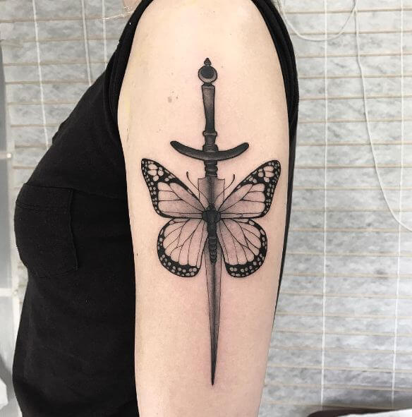 Butterfly With Dagger Tattoos