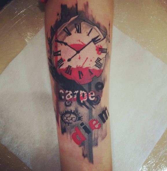 Clock With Carpe Diem Tattoos