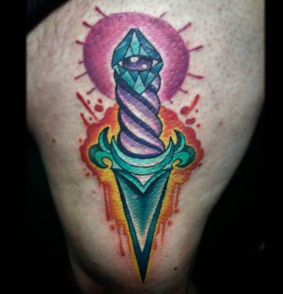 Colorfull Dagger Tattoos