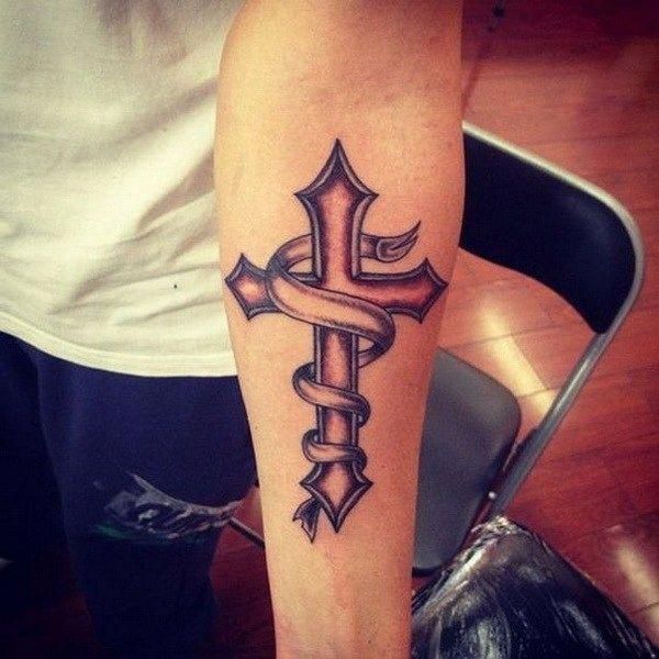 Cross With Banners Tattoos (7)